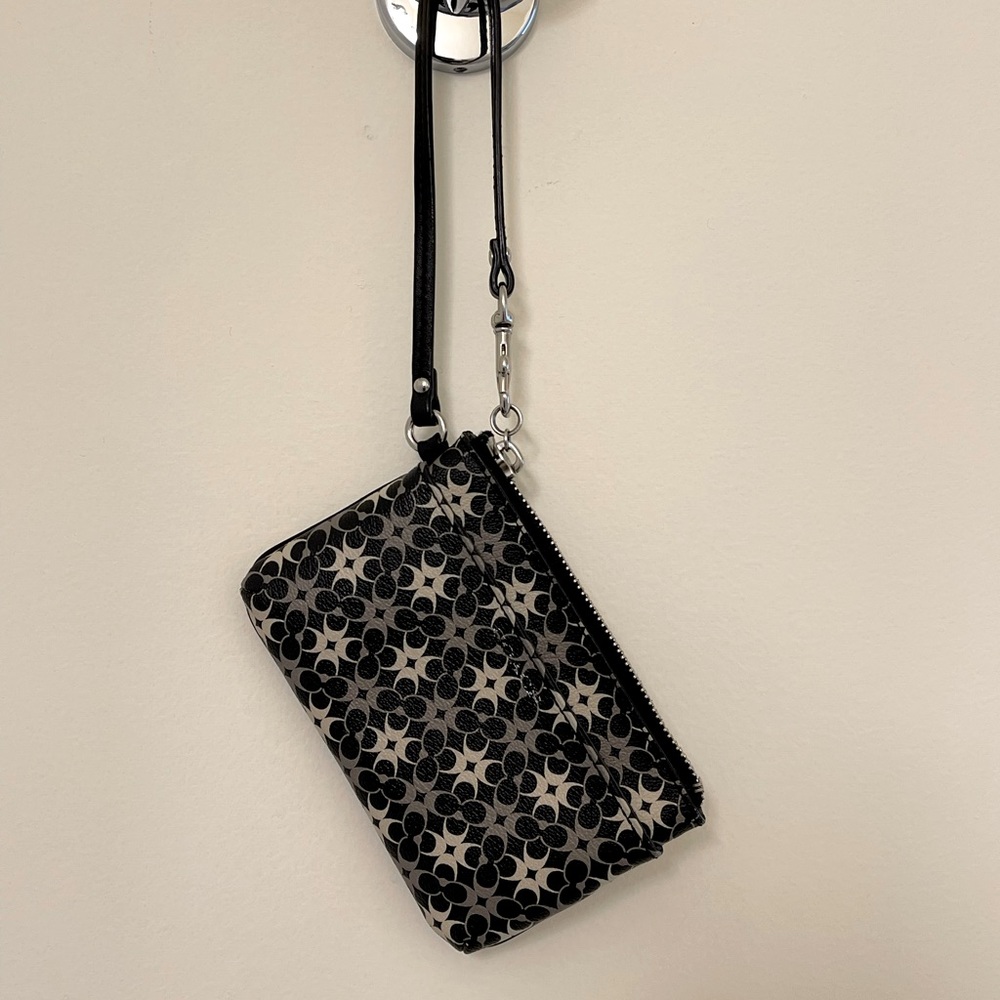 Coach Leather Clutch Wristlet with Strap in Black, Grey, and White